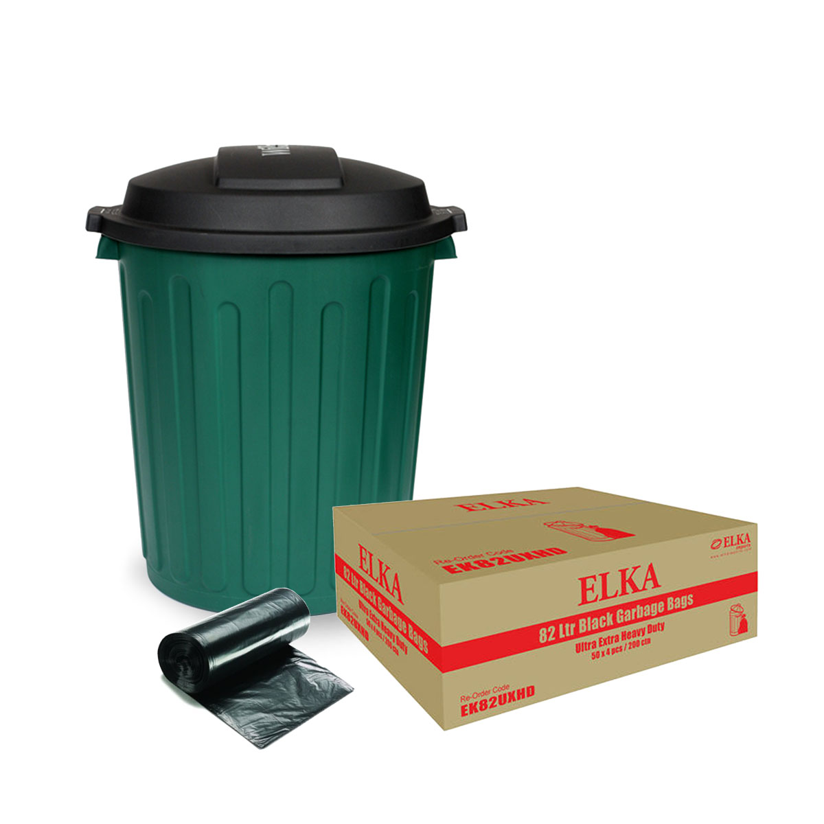 Elka 82L Black Ultra Extra Heavy Duty Garbage Bags Carton Of 200